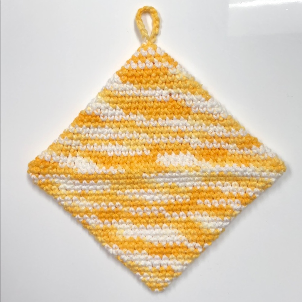 1 cotton potholder hand crochet yellow gold white